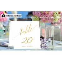 Gold Table Numbers printable,Modern Calligraphy table Numbers template, (27)